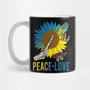 Skeleton Hand Sunflower Butterflies Peace Love Mug